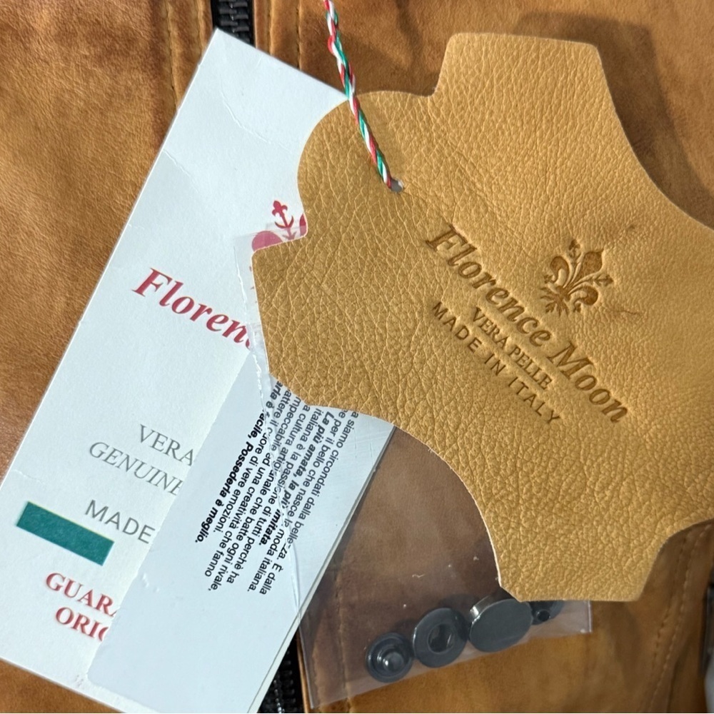 Florence Moon Italy Women’s Leather Moto Jacket - Cognac– XS -NWT - Picture 11 of 13